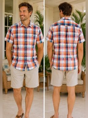 Tommy Bahama Jeans Men’s Island Crafted Plaid Button Down Shirt Size Medium